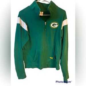 Victorias Secret Pink Green Bay Packers Quarter Zip Sweatshirt (size XS)